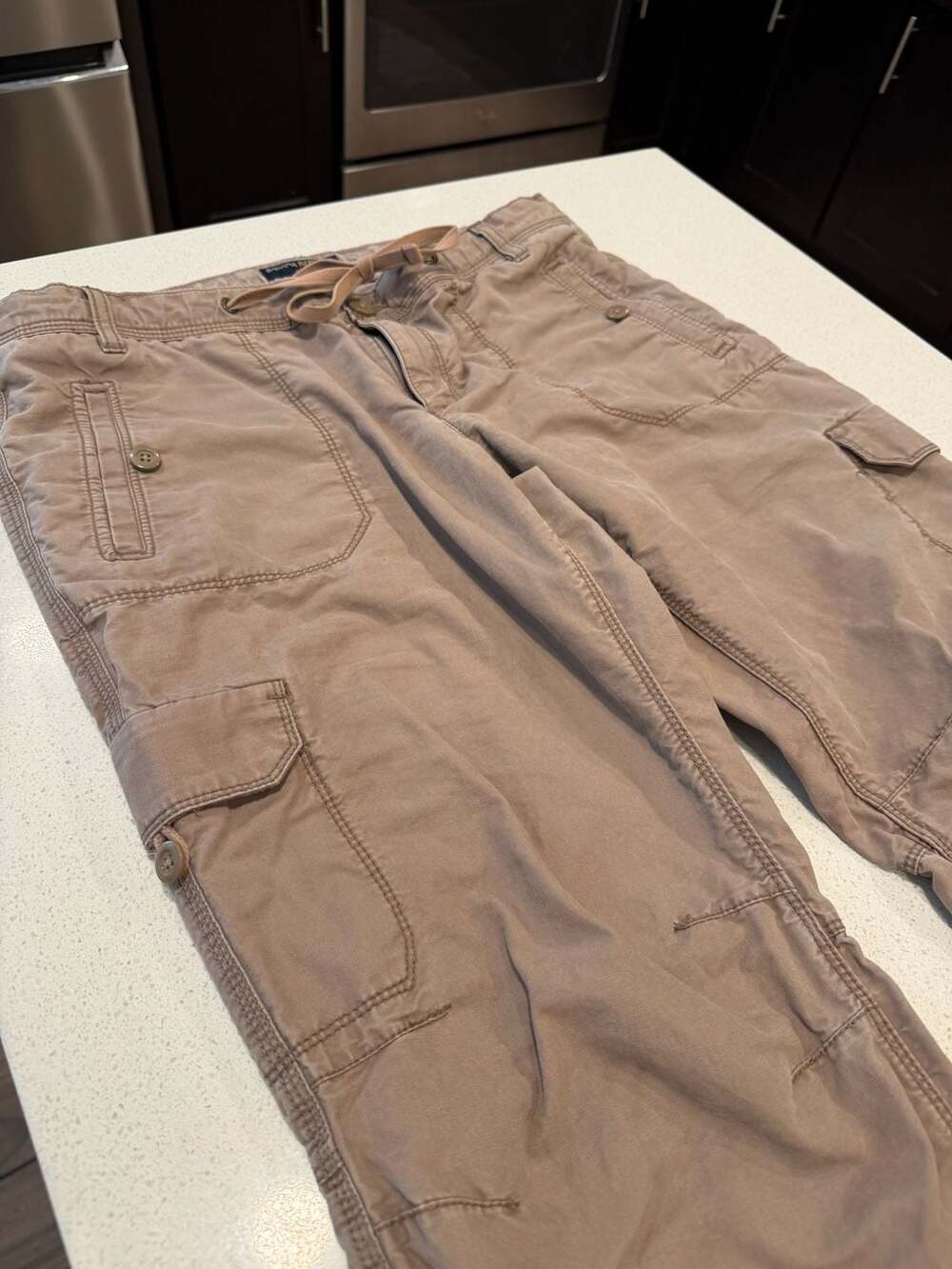 Banana Republic Ryan Fit Tan Cargo Pants Drawstring Waist Women's Size 10